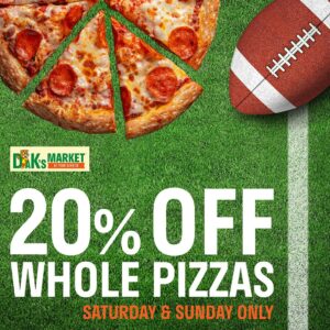 20% off whole Sbarro pizzas Saturdays and Sundays now through 2/11/24